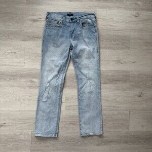 True Religion RICKY Jeans Relaxed Straight Distressed Men's Size 32 Light Wash